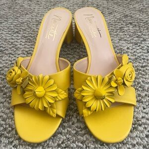 Nanette Lepore Dainty Yellow Floral Leather Block Heel Size 9.5